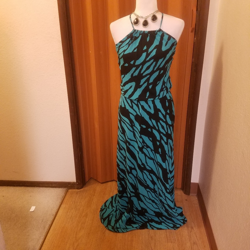TURQUOISE AND BLACK MAXI DRESS